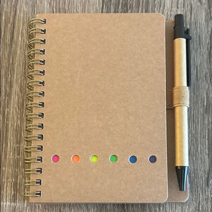 Kraft Spiral Notebook with Rainbow Accent and Pen (Tan)
